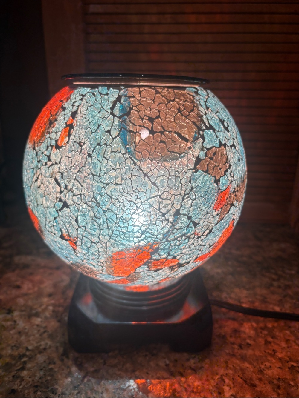 Blue and Orange Crackle Glass Accent Lamp - Unbranded